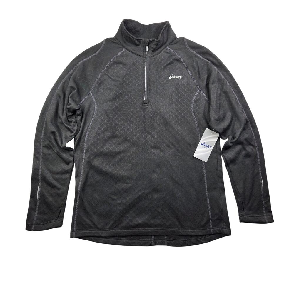 Asics Men M Quarter Zip Pullover Black Running Reflective Performance NWT Shirt